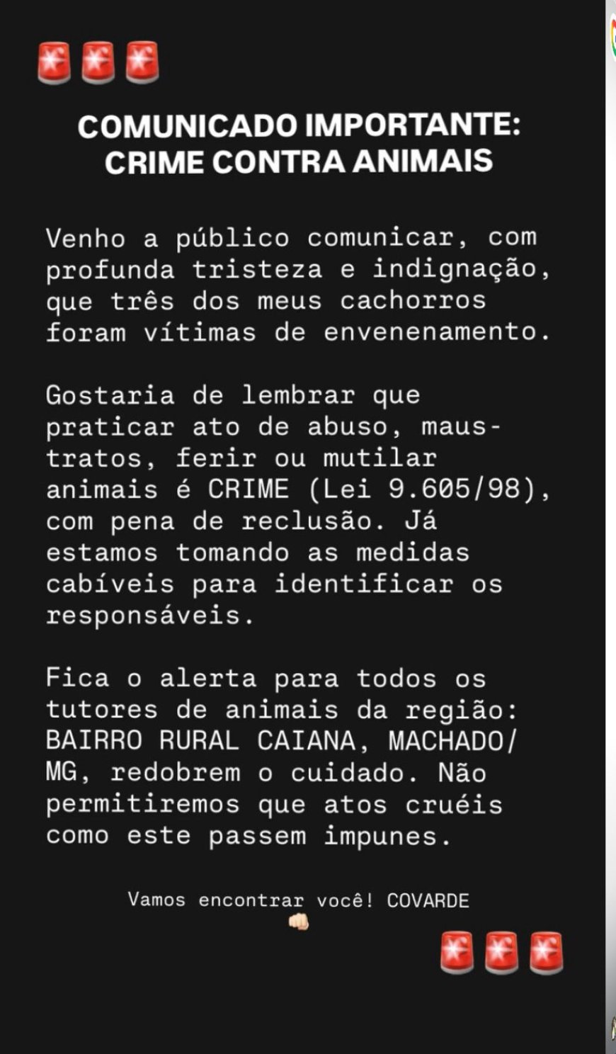 Morador da Caiana denuncia envenenamento de animais