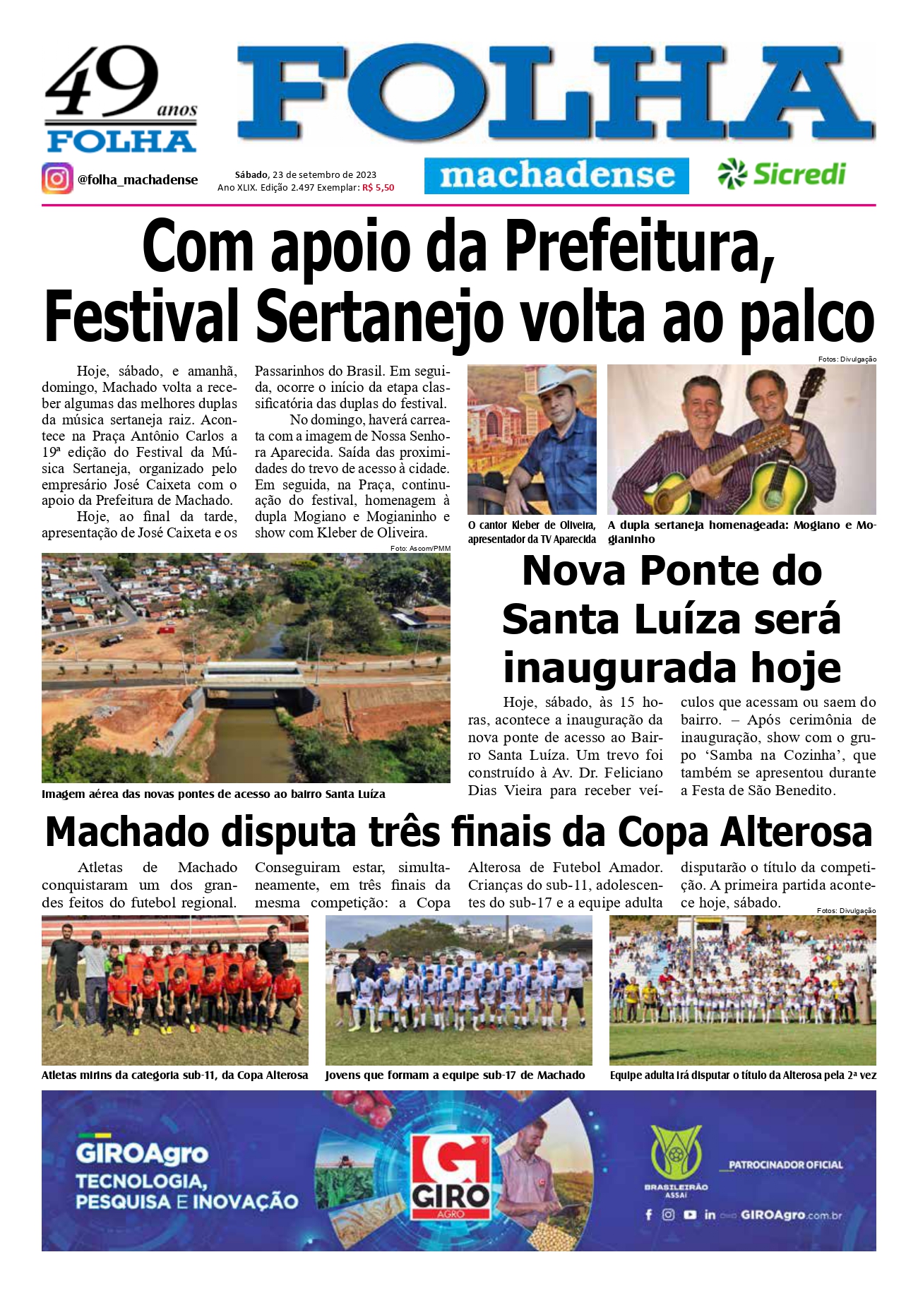 Capa da edição número 2.497. FOLHA: 49 anos ininterruptos!