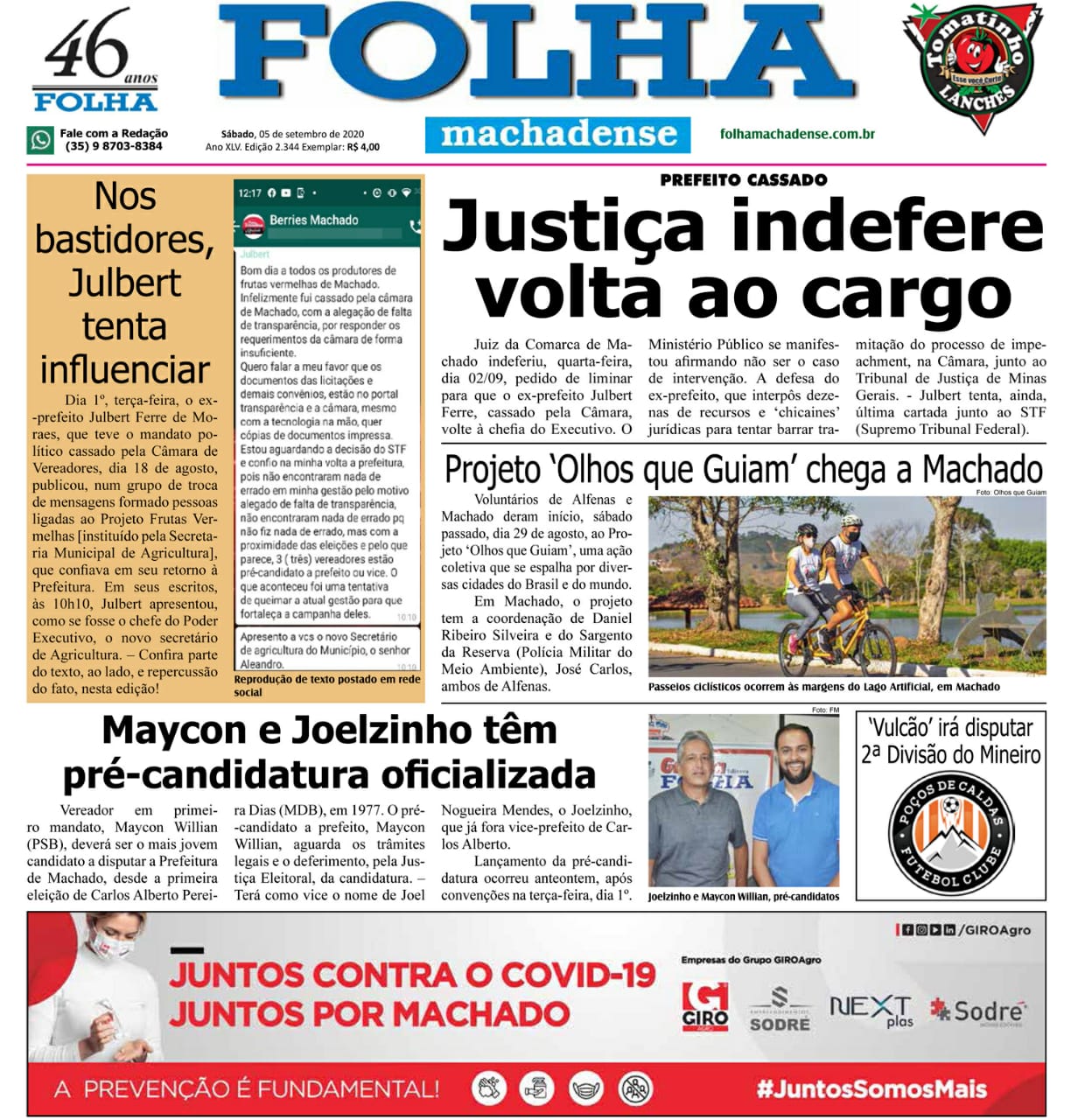 FOLHA MACHADENSE: JORNAL DEBATE CASSAÇÃO, ELEIÇÃO E FUTURO DE MACHADO