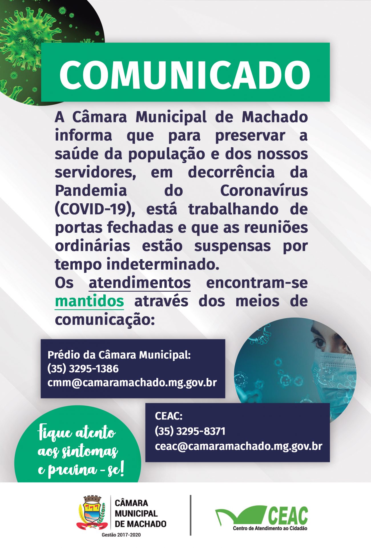 CÂMARA SUSPENDE REUNIÕES ORDINÁRIAS ABERTAS AO PÚBLICO