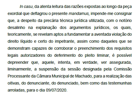 TRIBUNAL DE JUSTIÇA INDEFERE MANDADO DE SEGURANÇA DE JULBERT CONTRA COMISSÃO PROCESSANTE
