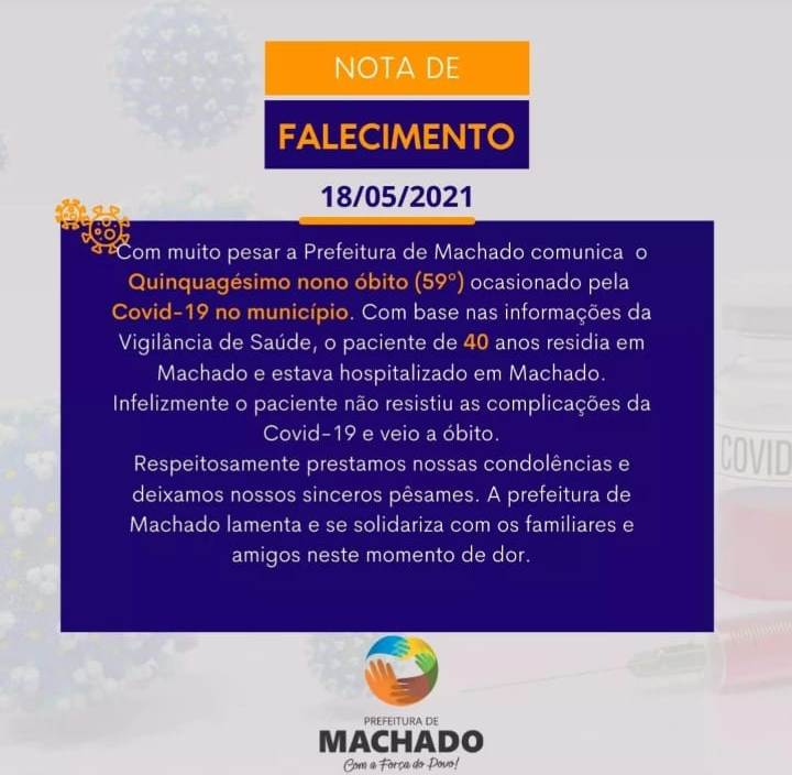 MAIS MORTES: 'Confusa', Machado chega à quinquagésima nona morte por COVID-19