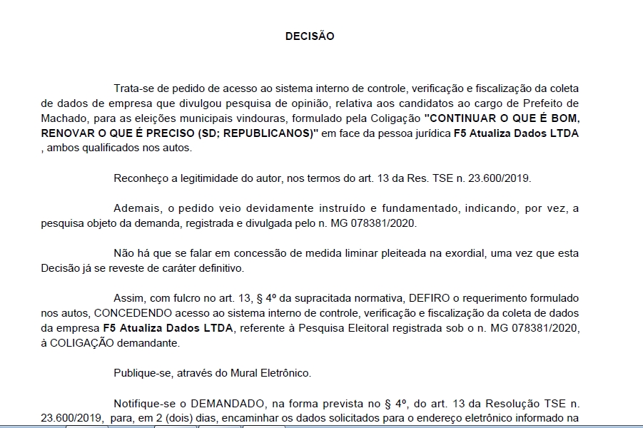 ATRAVÉS DE LIMINAR, JUSTIÇA ELEITORAL GARANTE ACESSO A DADOS DE PESQUISA