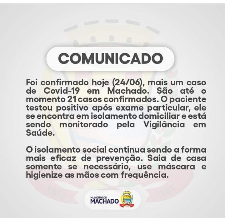 MAIS UM CASO DE CORONAVÍRUS EM MACHADO. FUNCIONÁRIO DA VILA VICENTINA