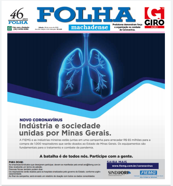 CAMPANHA DA FIEMG JÁ ARRECADOU R$ 40 MILHÕES; OBJETIVO SÃO R$ 65 MI