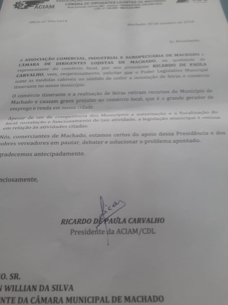 ACIAM RECORRE À CÂMARA CONTRA FEIRAS ITINERANTES