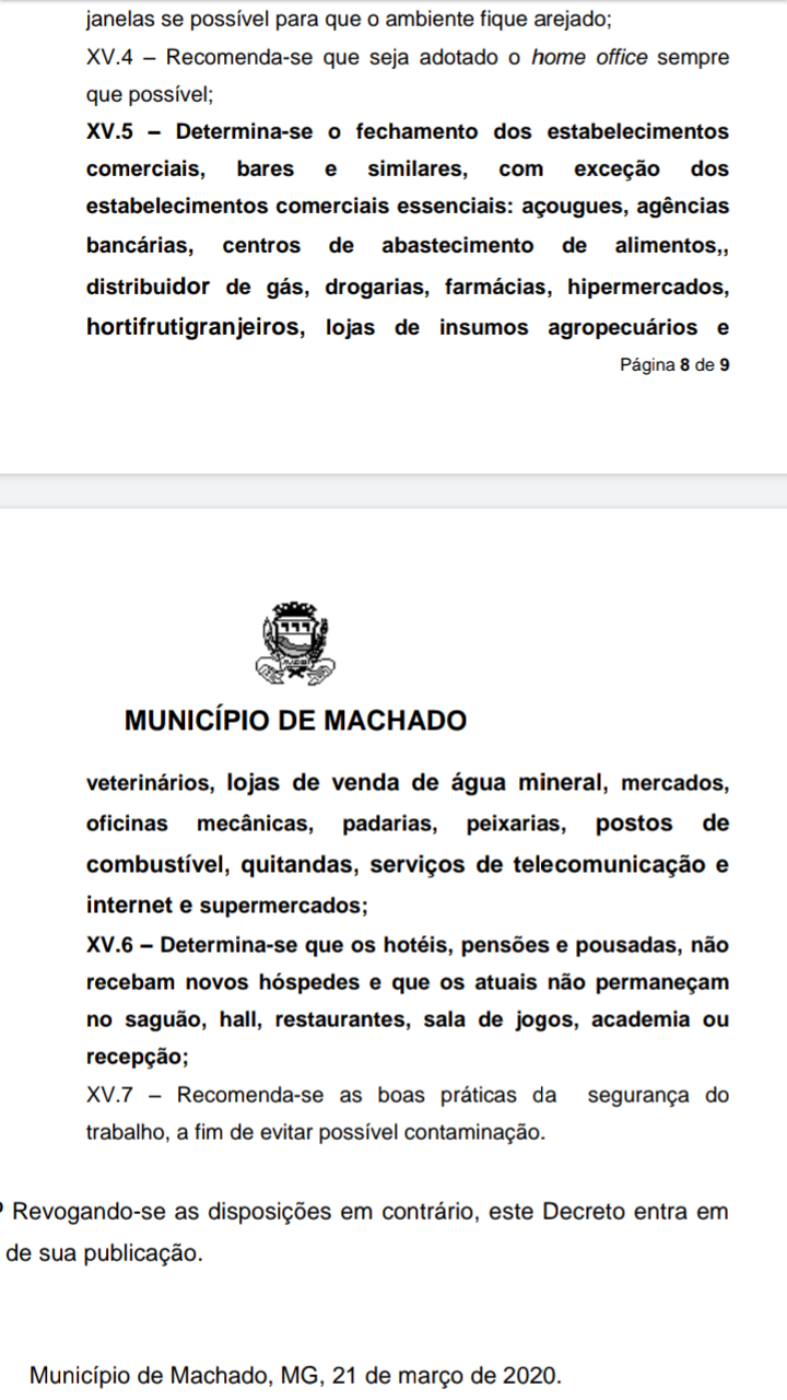 DECRETO DETERMINA FECHAMENTO DE BARES E RESTAURANTES