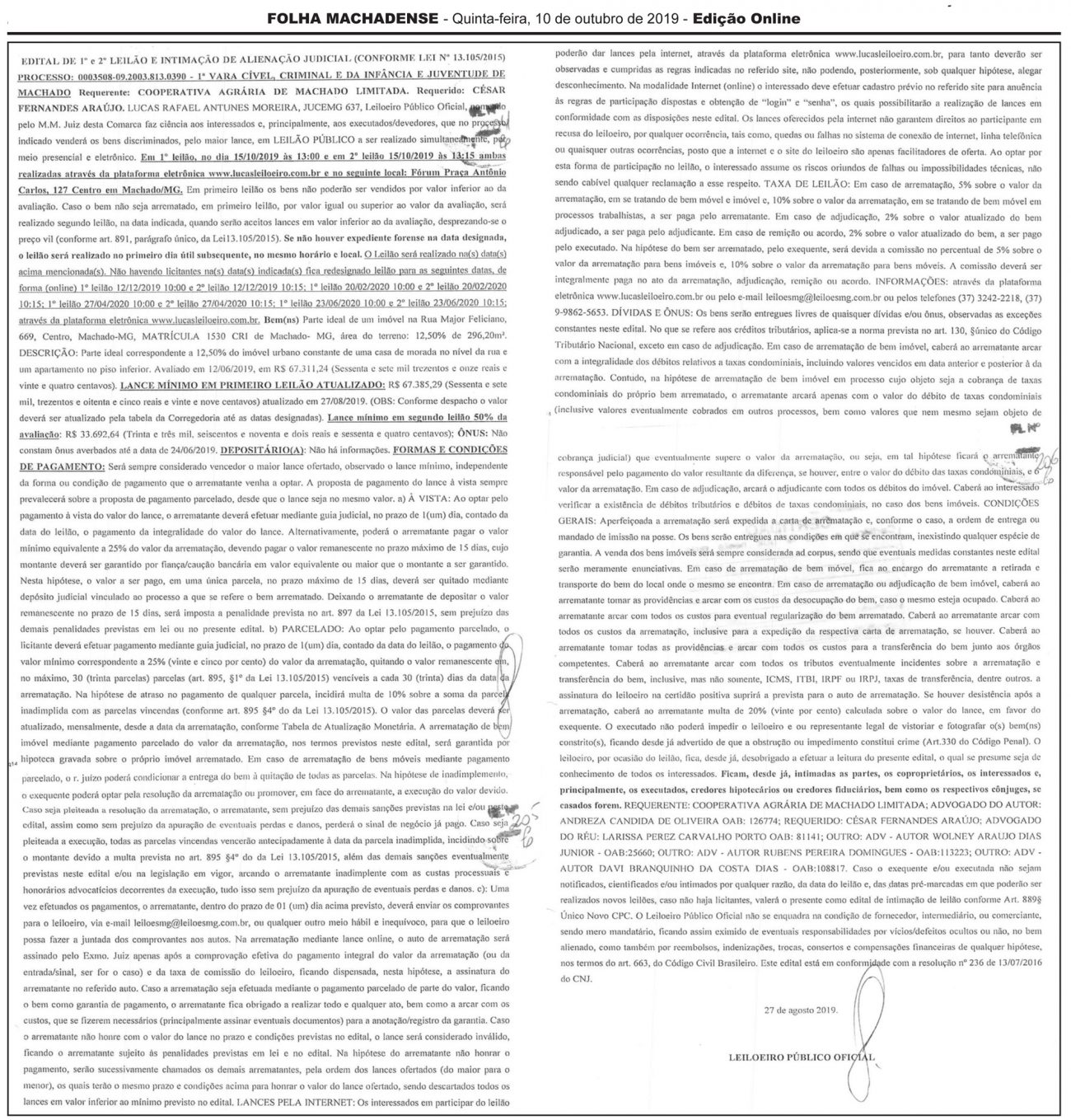 PUBLICAÇÃO LEGAL/EDITAL DE LEILÃO
