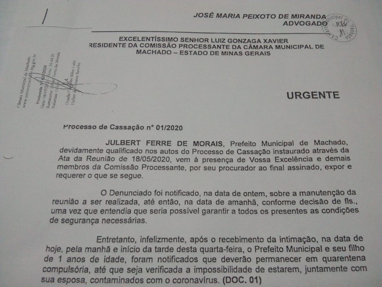 PREFEITO JULBERT FARÁ ISOLAMENTO DOMICILIAR POR SUSPEITA DE COVID-19