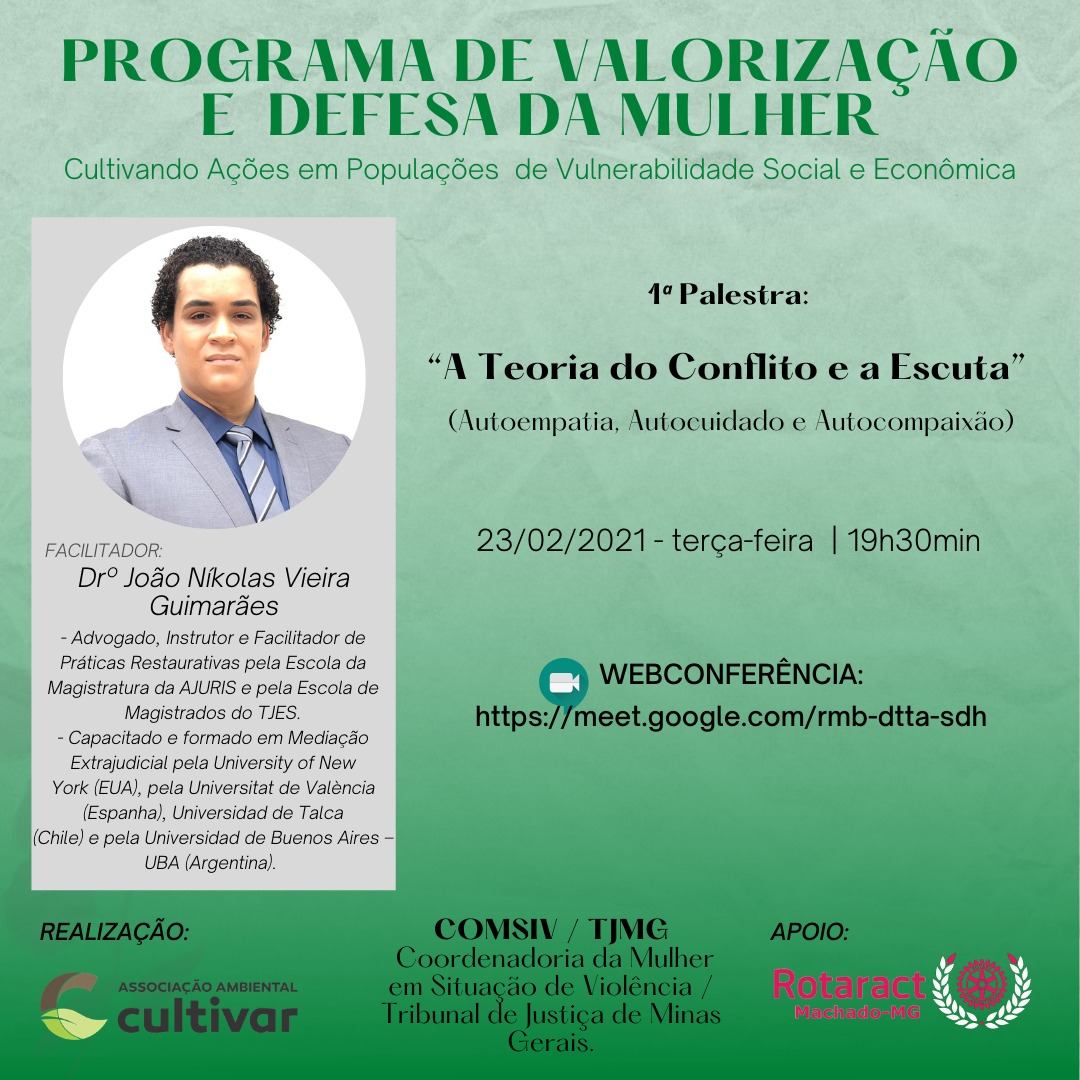Associação Cultivar e TJMG realizam evento on-line de valorização e defesa da mulher