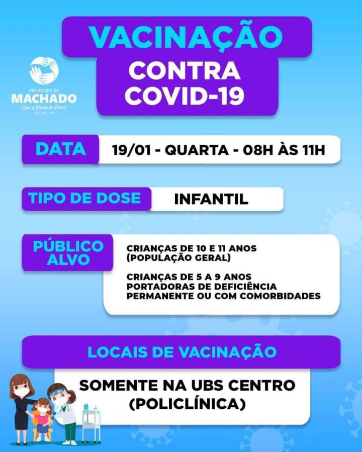 Secretaria Municipal de Saúde confirma vacinação de crianças a partir de 4ª feira